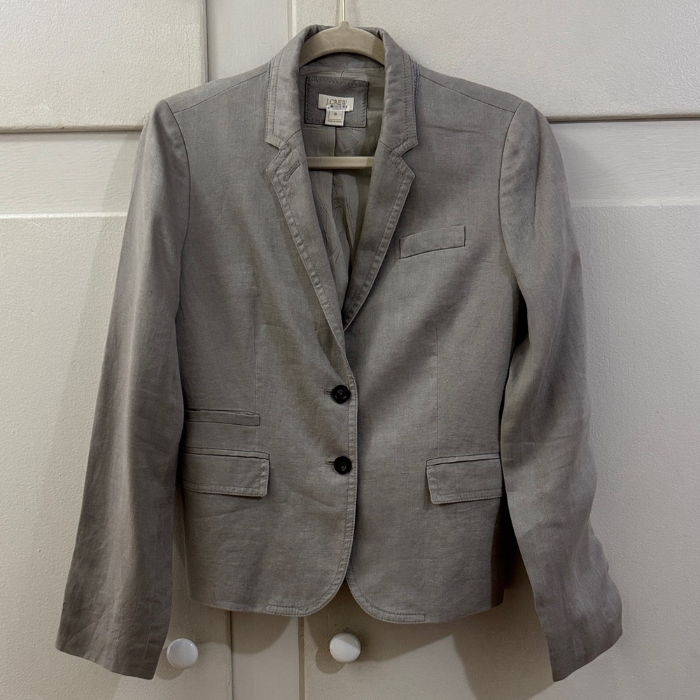 Women’s J Crew Schoolboy Blazer Jacket 100% Linen Grey 6 preppy classic